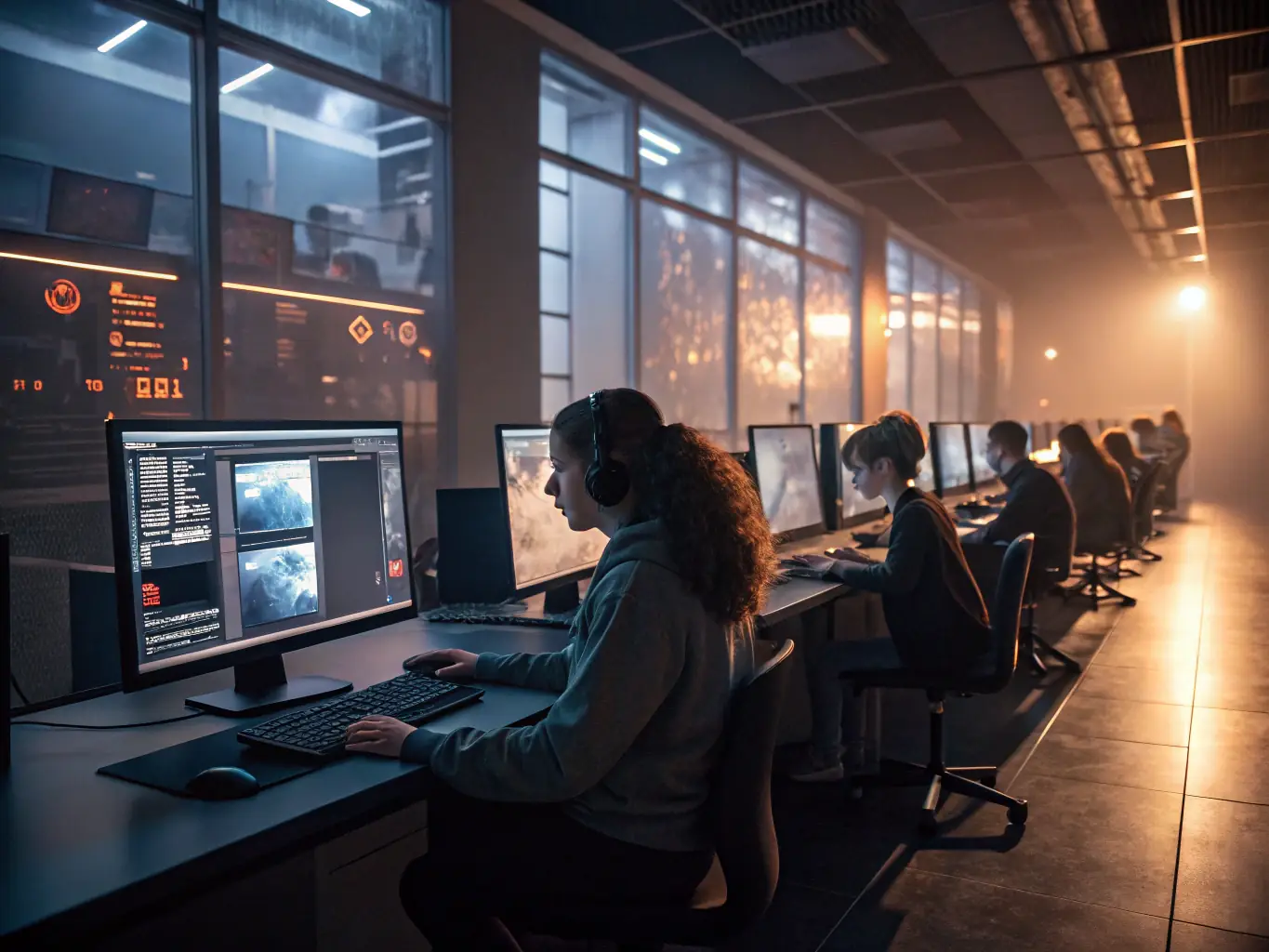 A modern computer lab at Girls High School, with students working on computers and learning coding skills, showcasing the school's commitment to preparing students for the digital age.