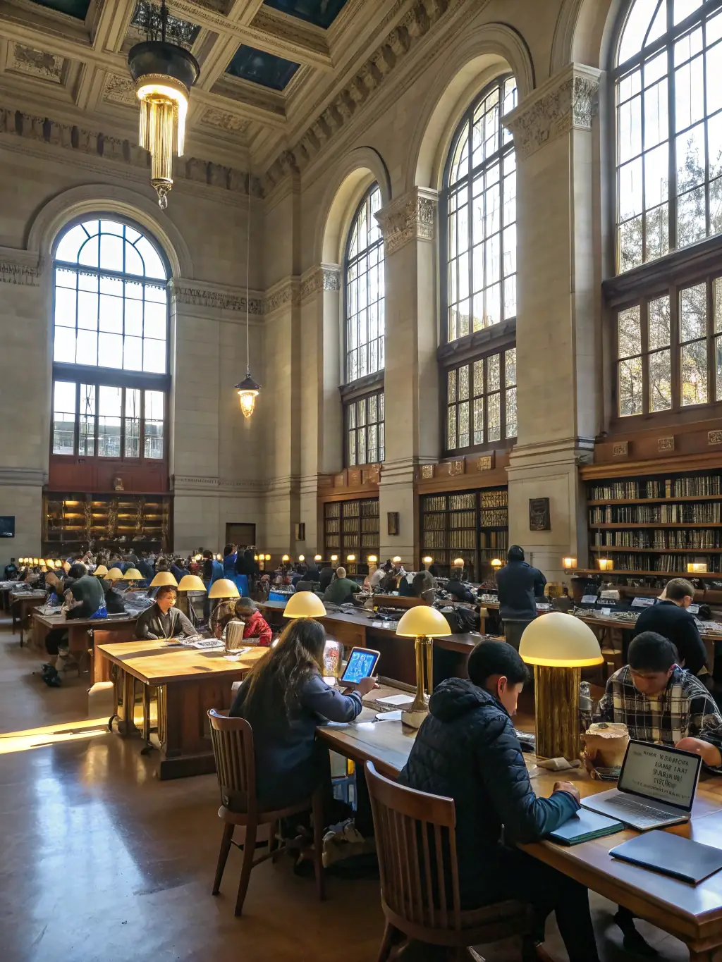 A diverse group of students are gathered in the school library, studying and collaborating on a project. The image showcases the school's commitment to academic excellence and a supportive learning environment.