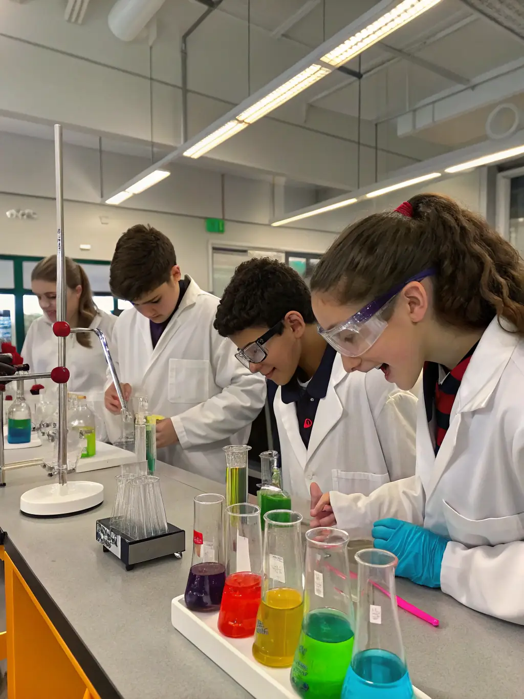 Girls High School students working on a science project in the school laboratory, highlighting their interest in STEM fields and hands-on learning.